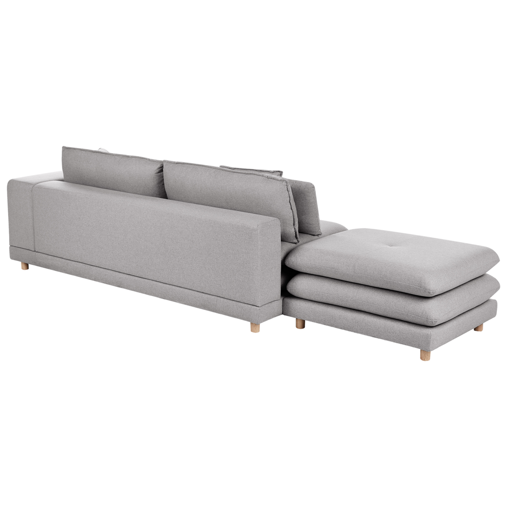 Divano moderno modulare a 2 posti tessuto grigio chiaro con schienale imbottito con pouf classico