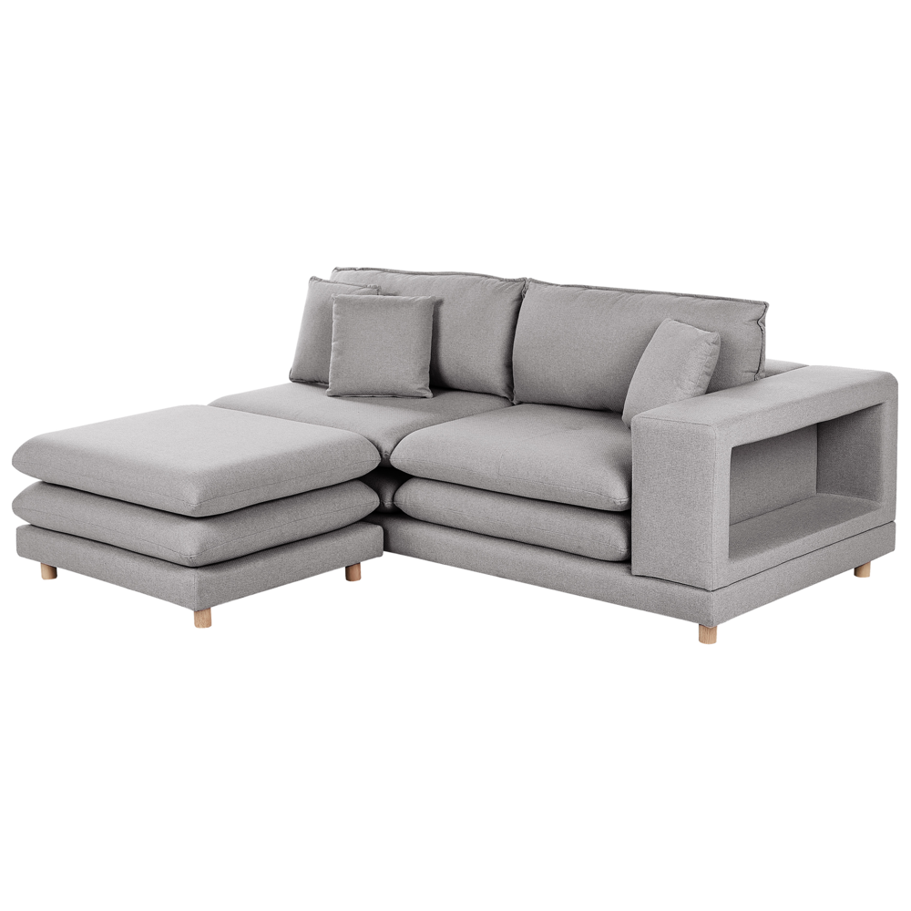 Divano moderno modulare a 2 posti tessuto grigio chiaro con schienale imbottito con pouf classico