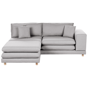 Divano moderno modulare a 2 posti tessuto grigio chiaro con schienale imbottito con pouf classico