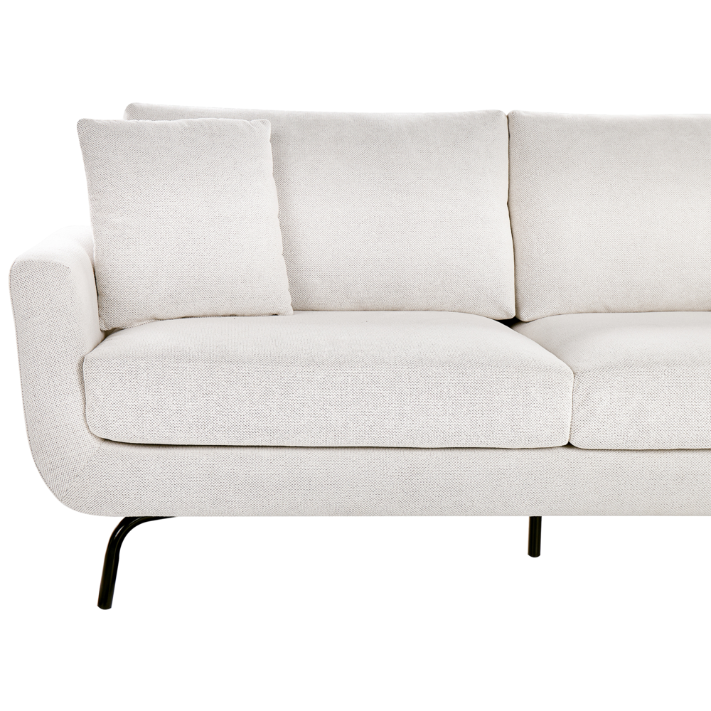 Divano a 3 posti in tessuto bianco sporco con gambe nere stile retro imbottito