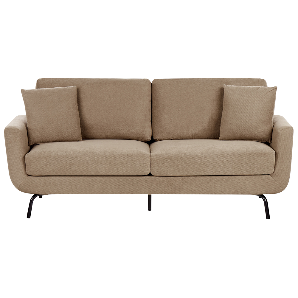 Divano a 3 posti in tessuto marrone chiaro con gambe nere stile retro imbottito