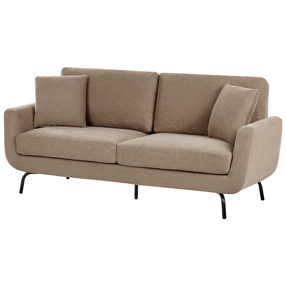 Divano a 3 posti in tessuto marrone chiaro con gambe nere stile retro imbottito