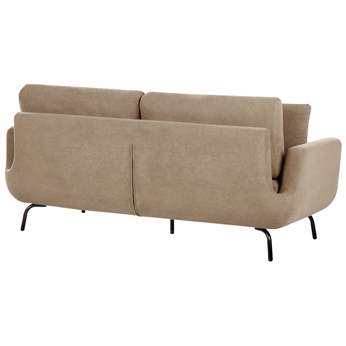 Divano a 3 posti in tessuto marrone chiaro con gambe nere stile retro imbottito