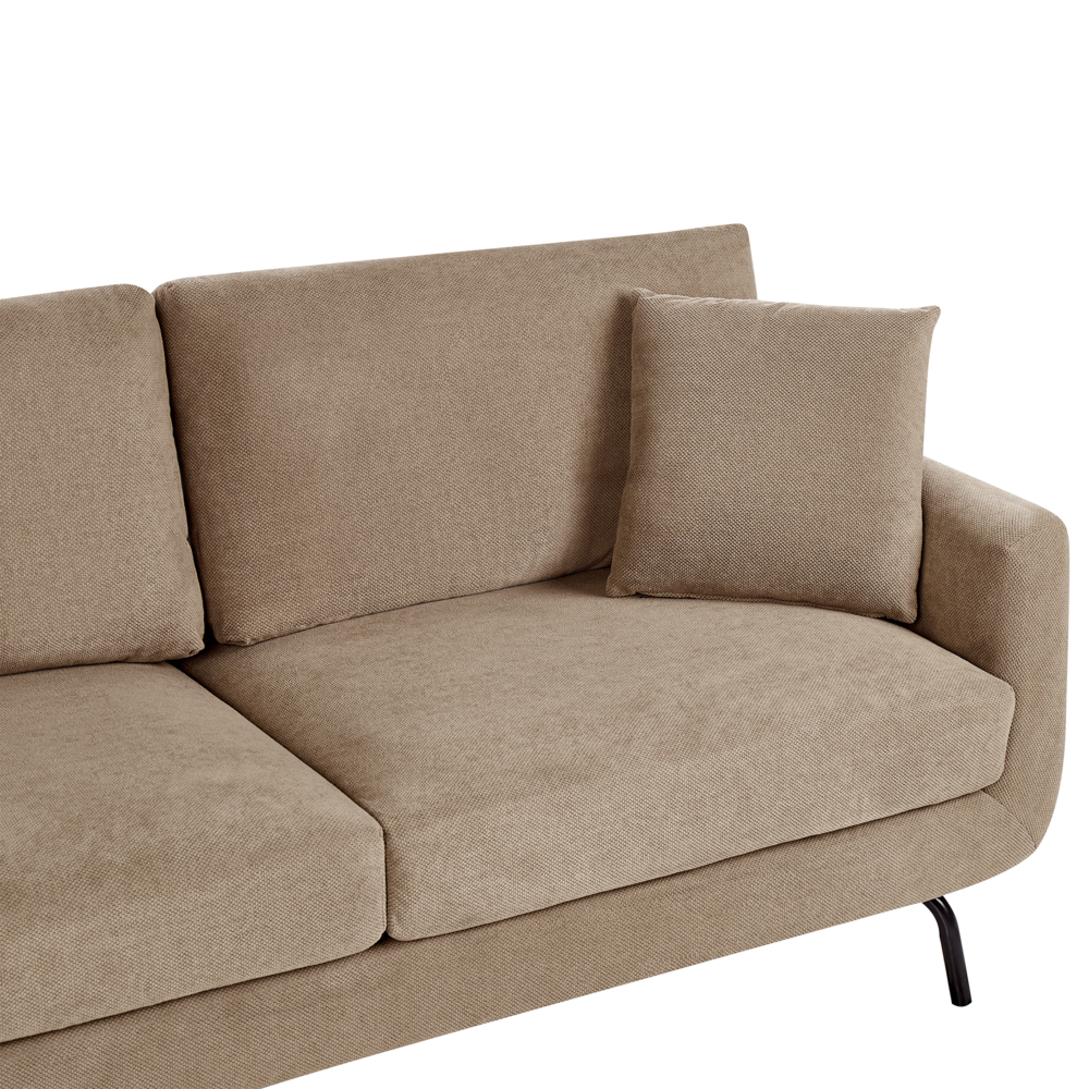 Divano a 3 posti in tessuto marrone chiaro con gambe nere stile retro imbottito
