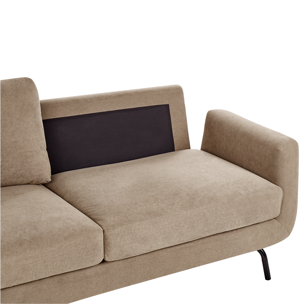 Divano a 3 posti in tessuto marrone chiaro con gambe nere stile retro imbottito