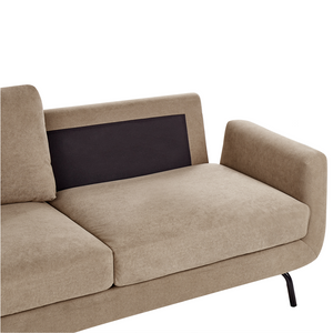 Divano a 3 posti in tessuto marrone chiaro con gambe nere stile retro imbottito