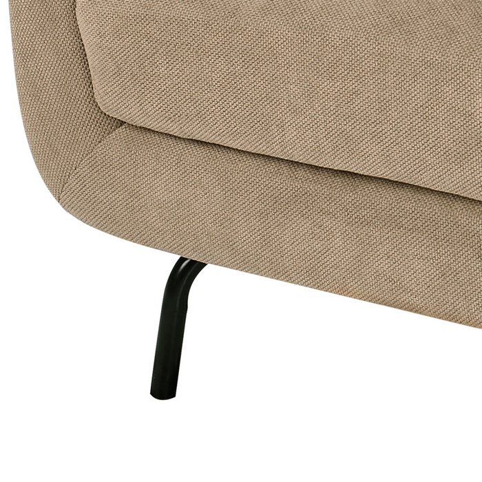 Divano a 3 posti in tessuto marrone chiaro con gambe nere stile retro imbottito