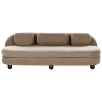 Divano a 3 posti gambe in tessuto marrone chiaro in legno con seduta spessa stile retro