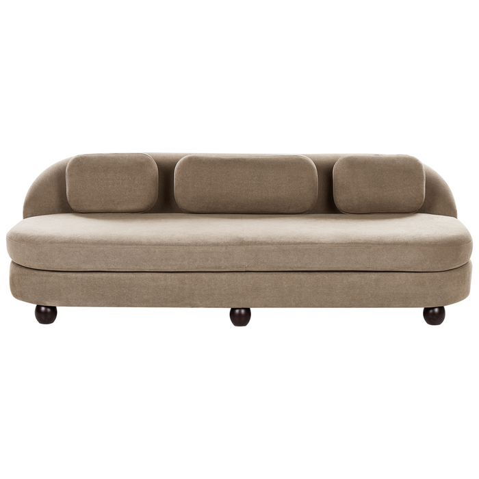 Divano a 3 posti gambe in tessuto marrone chiaro in legno con seduta spessa stile retro
