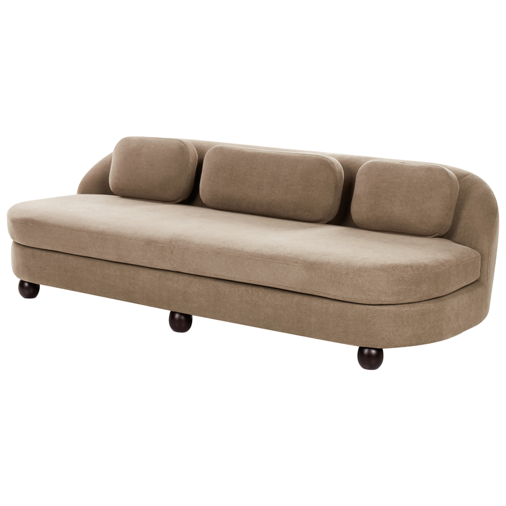 Divano a 3 posti gambe in tessuto marrone chiaro in legno con seduta spessa stile retro