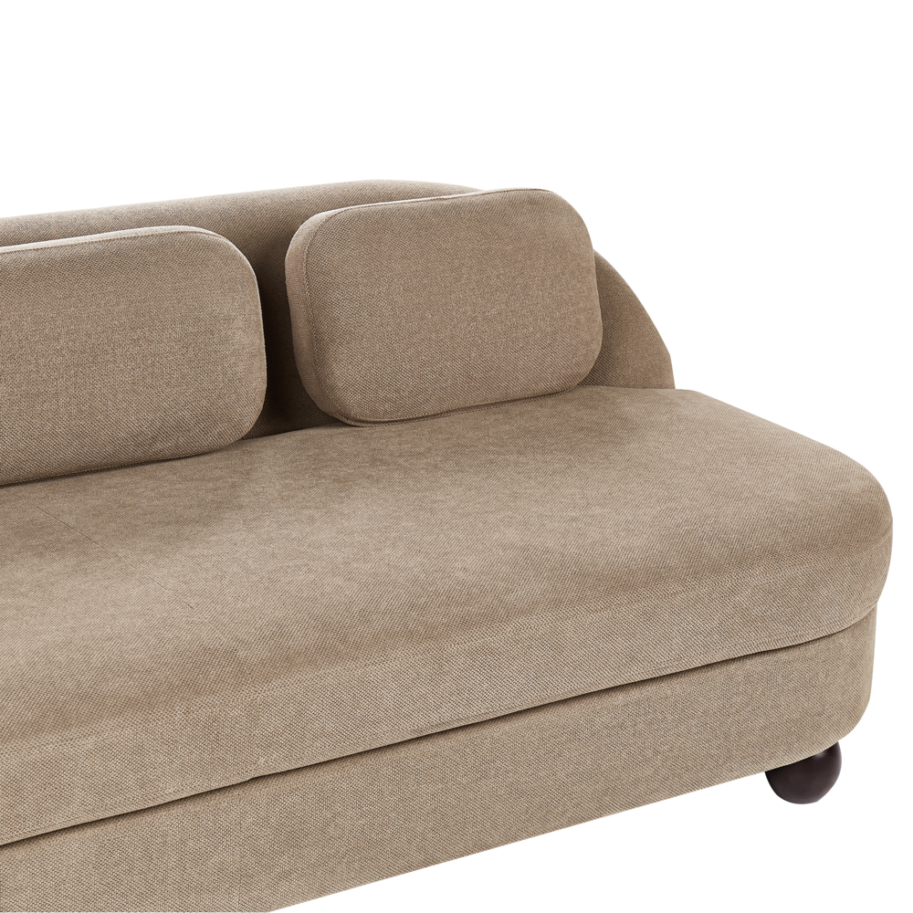 Divano a 3 posti gambe in tessuto marrone chiaro in legno con seduta spessa stile retro