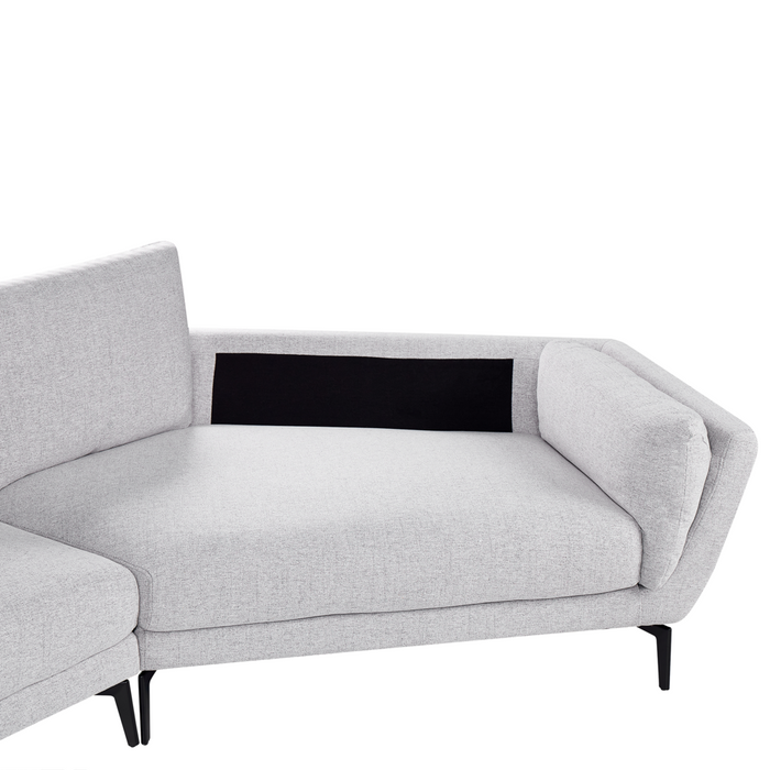 Divano a 3 posti in tessuto grigio chiaro con schienale imbottito elegante moderno minimalista