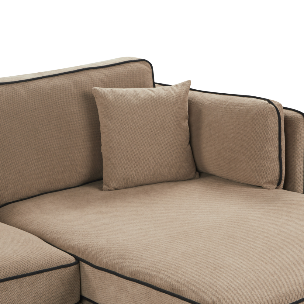 Divano 3 posti angolare regolabile lato sinistro in tessuto marrone chiaro stile moderno design classico