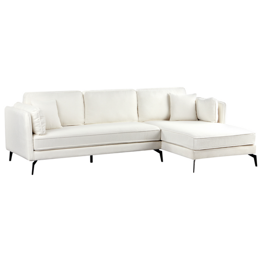 Divano angolare sinistro Bianco sporco Boucle Gambe in metallo Schienale a cuscino Cuscini sparsi Design moderno