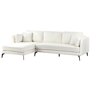 Divano angolare destro Bianco sporco Boucle Gambe in metallo Schienale a cuscino Cuscini sparsi Design moderno