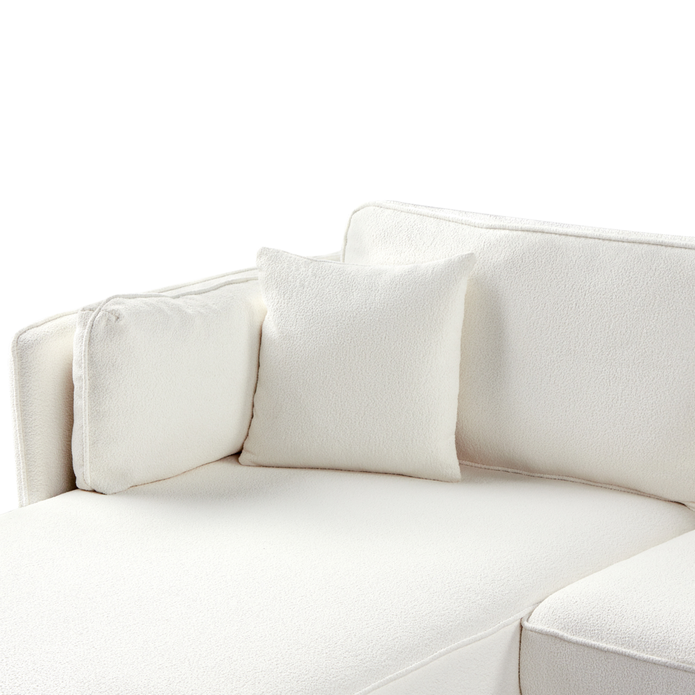 Divano angolare destro Bianco sporco Boucle Gambe in metallo Schienale a cuscino Cuscini sparsi Design moderno
