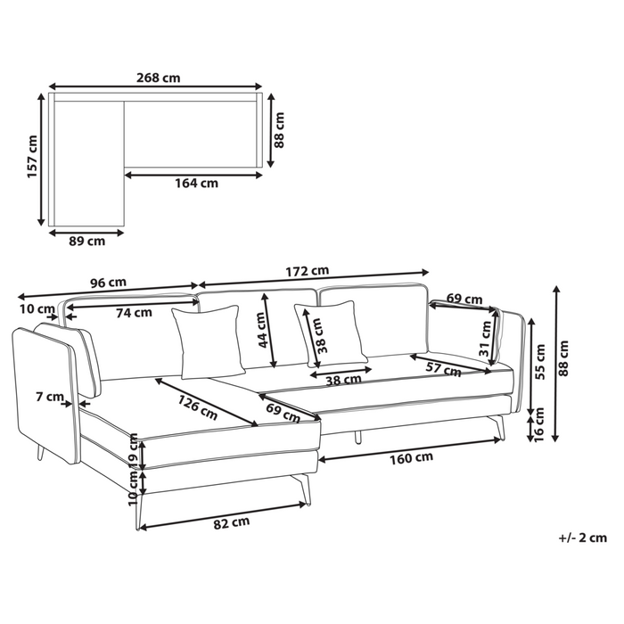 Divano angolare destro Bianco sporco Boucle Gambe in metallo Schienale a cuscino Cuscini sparsi Design moderno