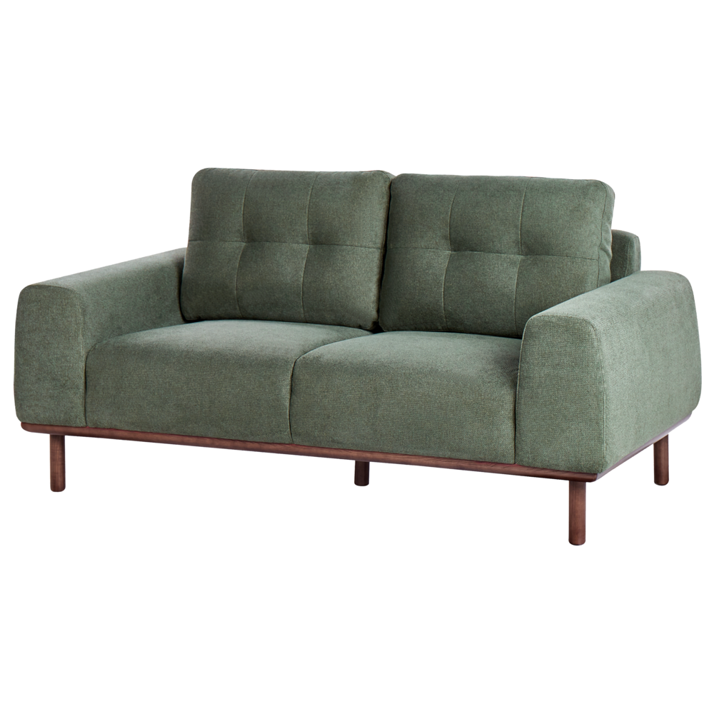 Divano a 2 posti in tessuto Verde Soggiorno in stile moderno Gambe in legno scuro
