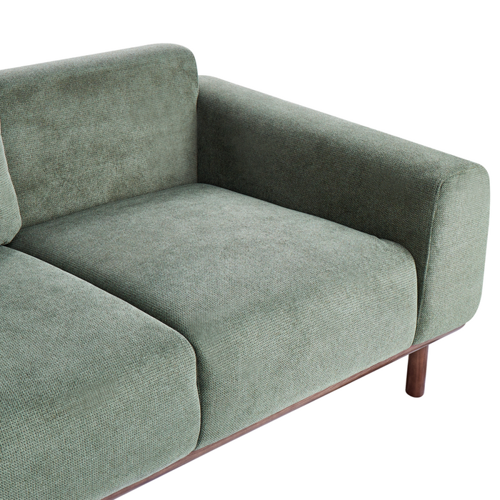 Divano a 2 posti in tessuto Verde Soggiorno in stile moderno Gambe in legno scuro