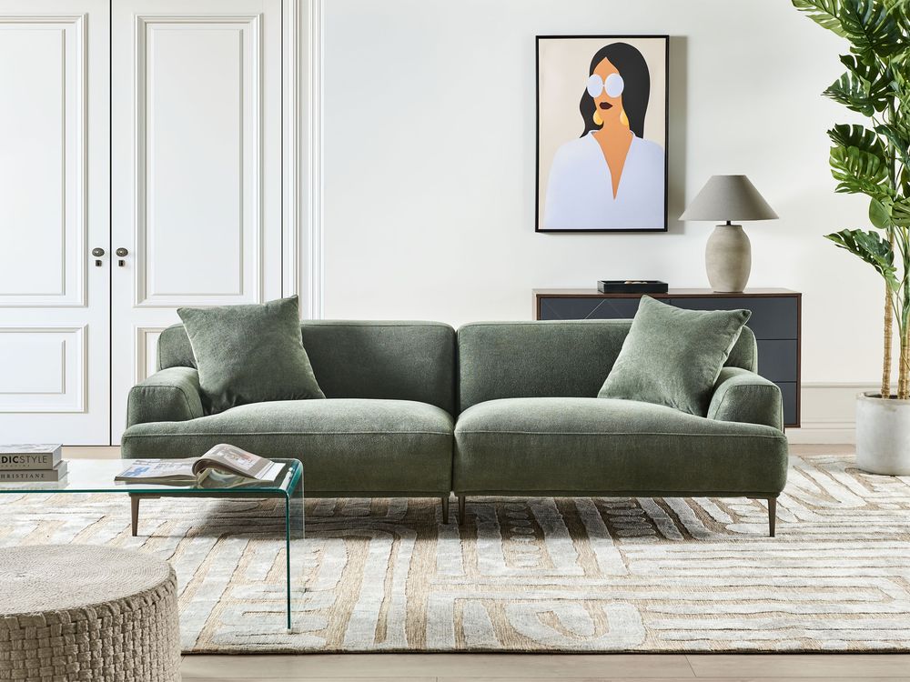 Divano a 3 posti in tessuto Verde Soggiorno Stile moderno Gambe in metallo