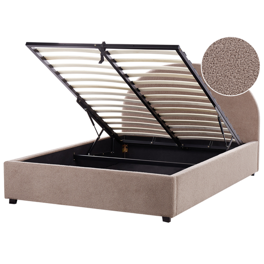 Letto contenitore matrimoniale imbottito tessuto tortora retrò minimalista 140 x 200