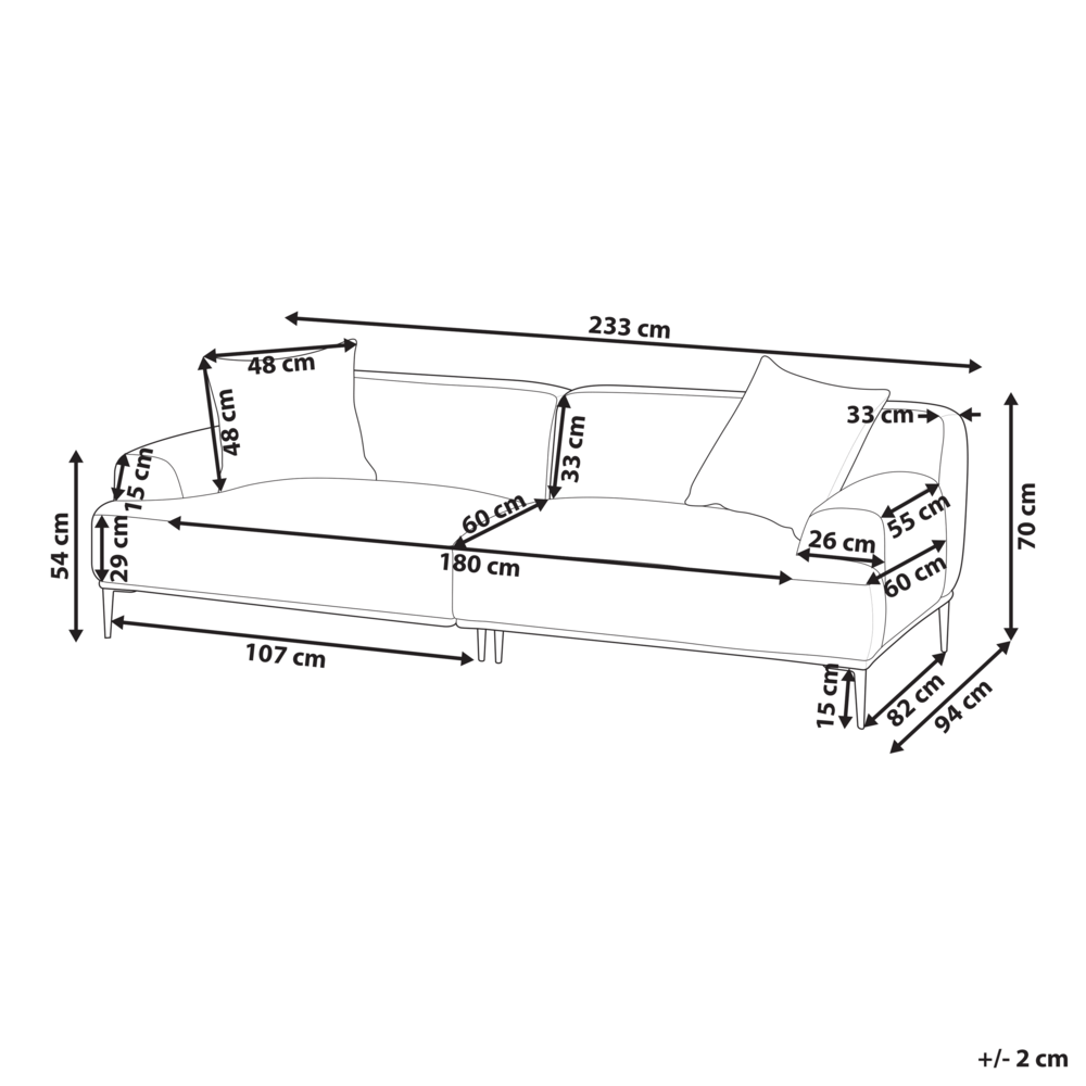Divano a 3 posti in tessuto Verde Soggiorno Stile moderno Gambe in metallo