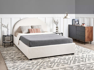 Letto contenitore matrimoniale imbottito tessuto bianco sporco retrò minimalista 140 x 200