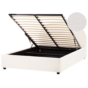 Letto contenitore matrimoniale imbottito tessuto bianco sporco retrò minimalista 140 x 200