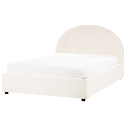 Letto contenitore matrimoniale imbottito tessuto bianco sporco retrò minimalista 140 x 200