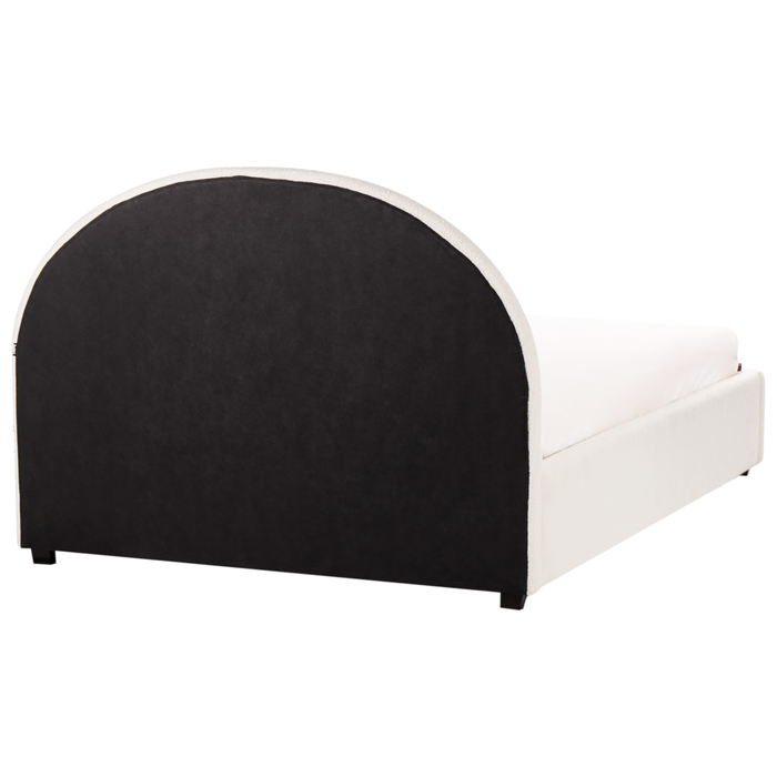 Letto contenitore matrimoniale imbottito tessuto bianco sporco retrò minimalista 140 x 200