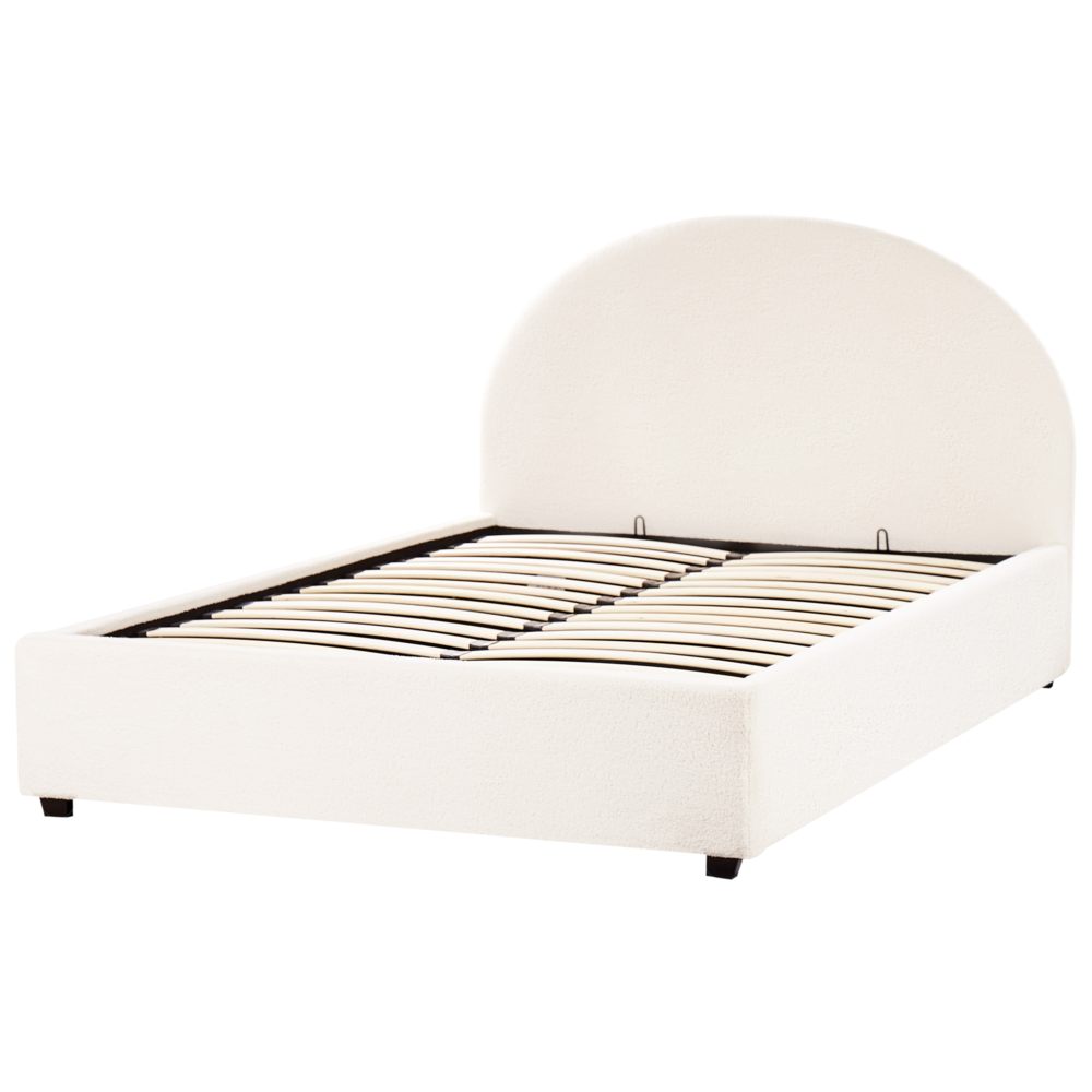 Letto contenitore matrimoniale imbottito tessuto bianco sporco retrò minimalista 140 x 200