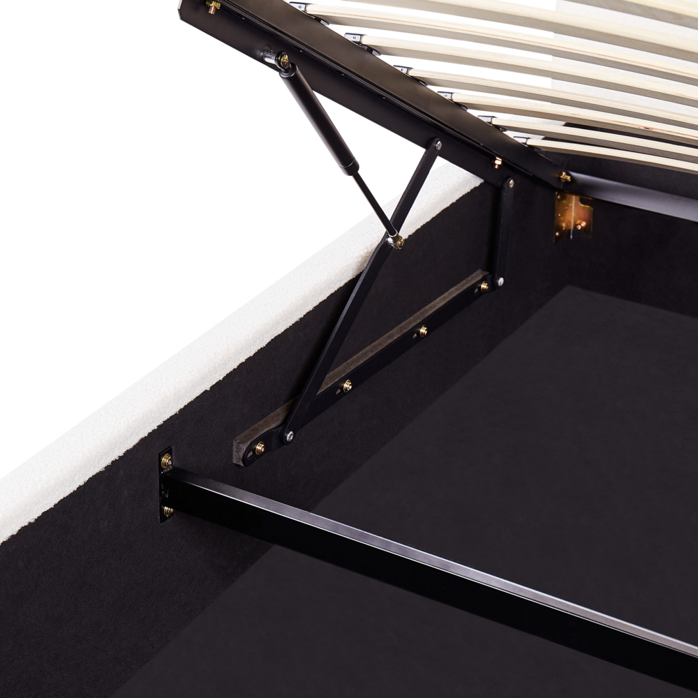 Letto contenitore matrimoniale imbottito tessuto bianco sporco retrò minimalista 140 x 200