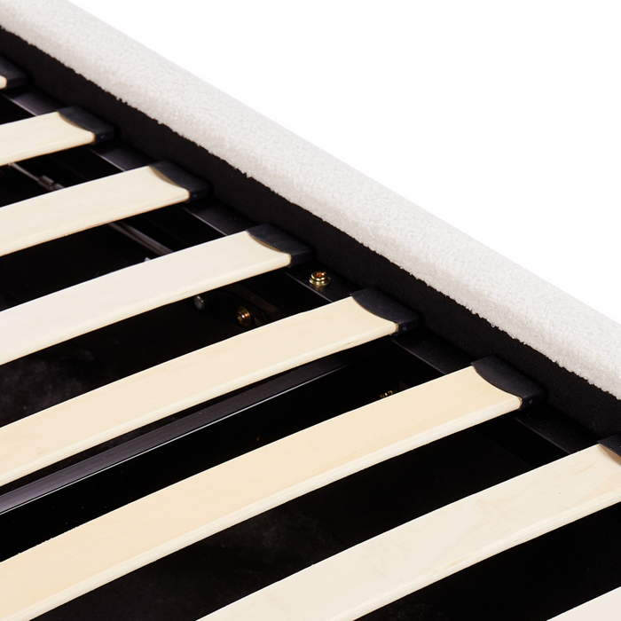 Letto contenitore matrimoniale imbottito tessuto bianco sporco retrò minimalista 140 x 200