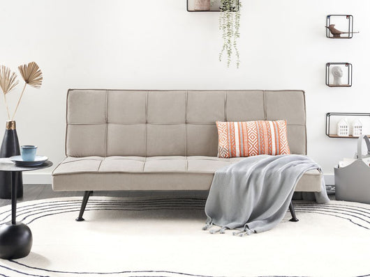 Divano letto in tessuto beige a 3 posti con imbottitura trapuntata Letto per ospiti senza braccioli con chiusura a scatto