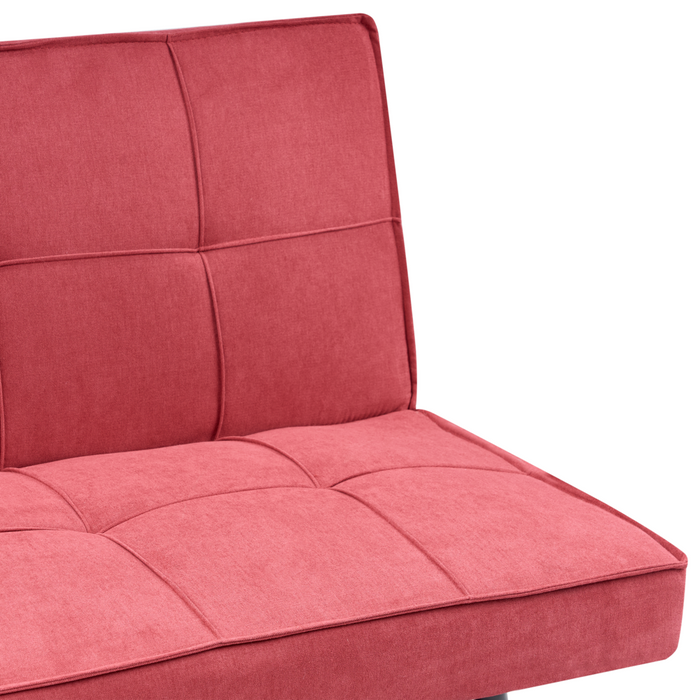 Divano letto in tessuto rosso a 3 posti con imbottitura trapuntata Letto per ospiti senza braccioli con chiusura a scatto