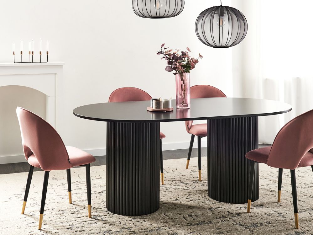 Tavolo da pranzo Piano in MDF nero Gambe in legno di gomma 180 x 100 cm Stile rustico moderno