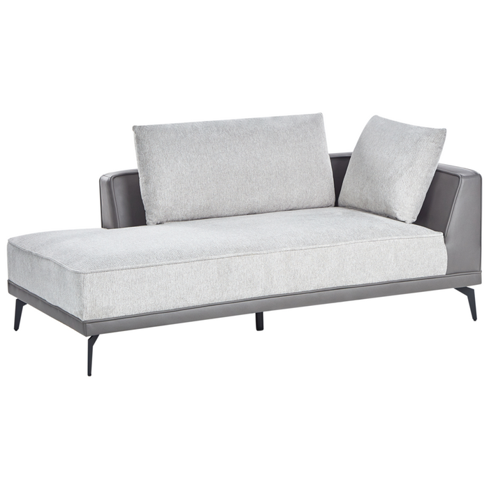 Divano angolare destro Grigio Poliestere Ecopelle Gambe Acciaio Cuscini Soggiorno