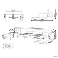 Divano 6 posti a U Rivestimento in tessuto velluto rosso Schienale reclinabile 3 posizioni Click-Clack