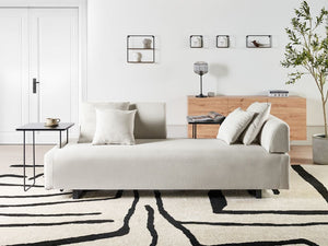 Divano con tavolini Beige Poliestere 3 posti Braccioli e schienale rimovibili con 2 tavolini laterali