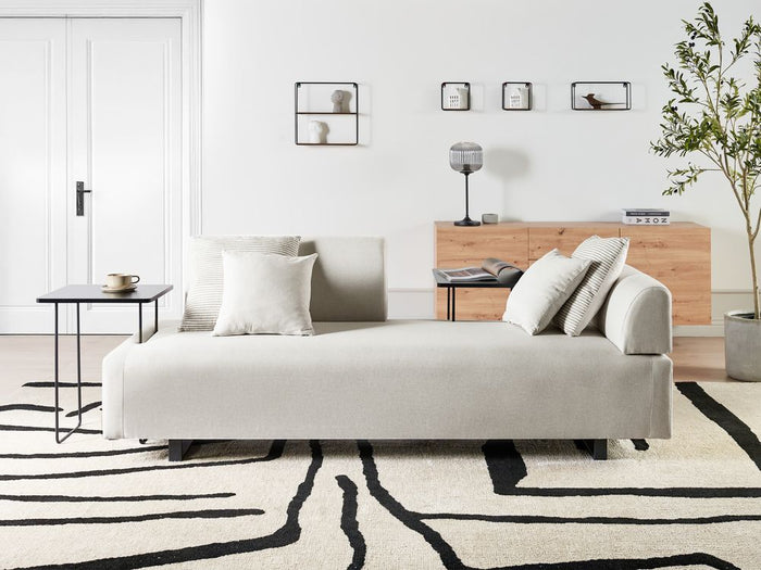 Divano con tavolini Beige Poliestere 3 posti Braccioli e schienale rimovibili con 2 tavolini laterali