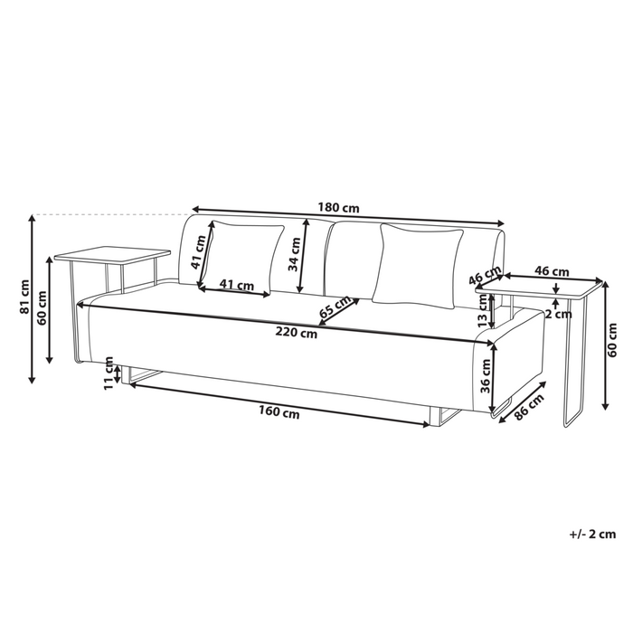 Divano con tavolini Giallo Poliestere 3 posti Braccioli e schienale rimovibili con 2 tavolini laterali