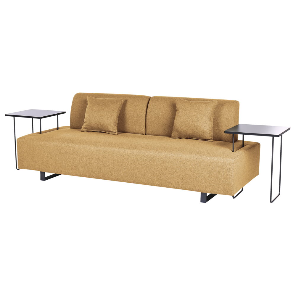 Divano con tavolini Giallo Poliestere 3 posti Braccioli e schienale rimovibili con 2 tavolini laterali