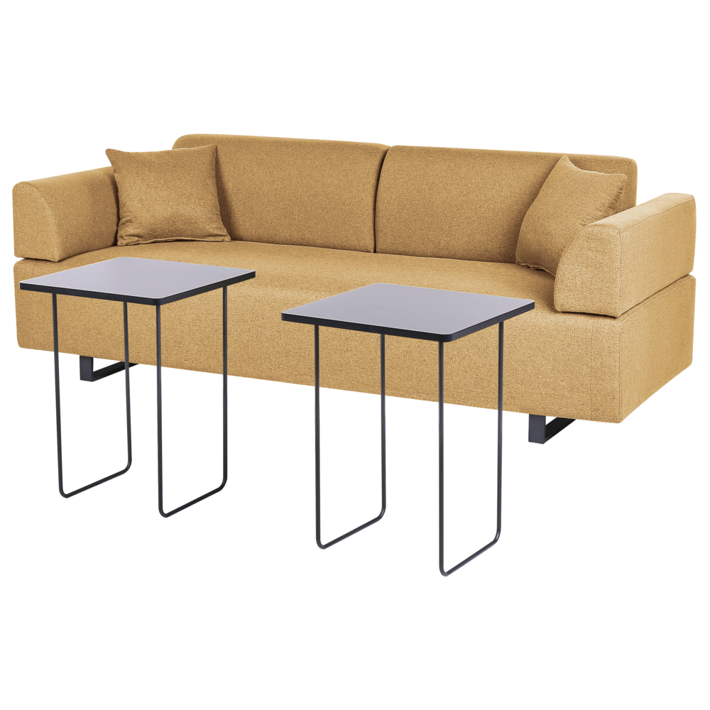 Divano con tavolini Giallo Poliestere 3 posti Braccioli e schienale rimovibili con 2 tavolini laterali