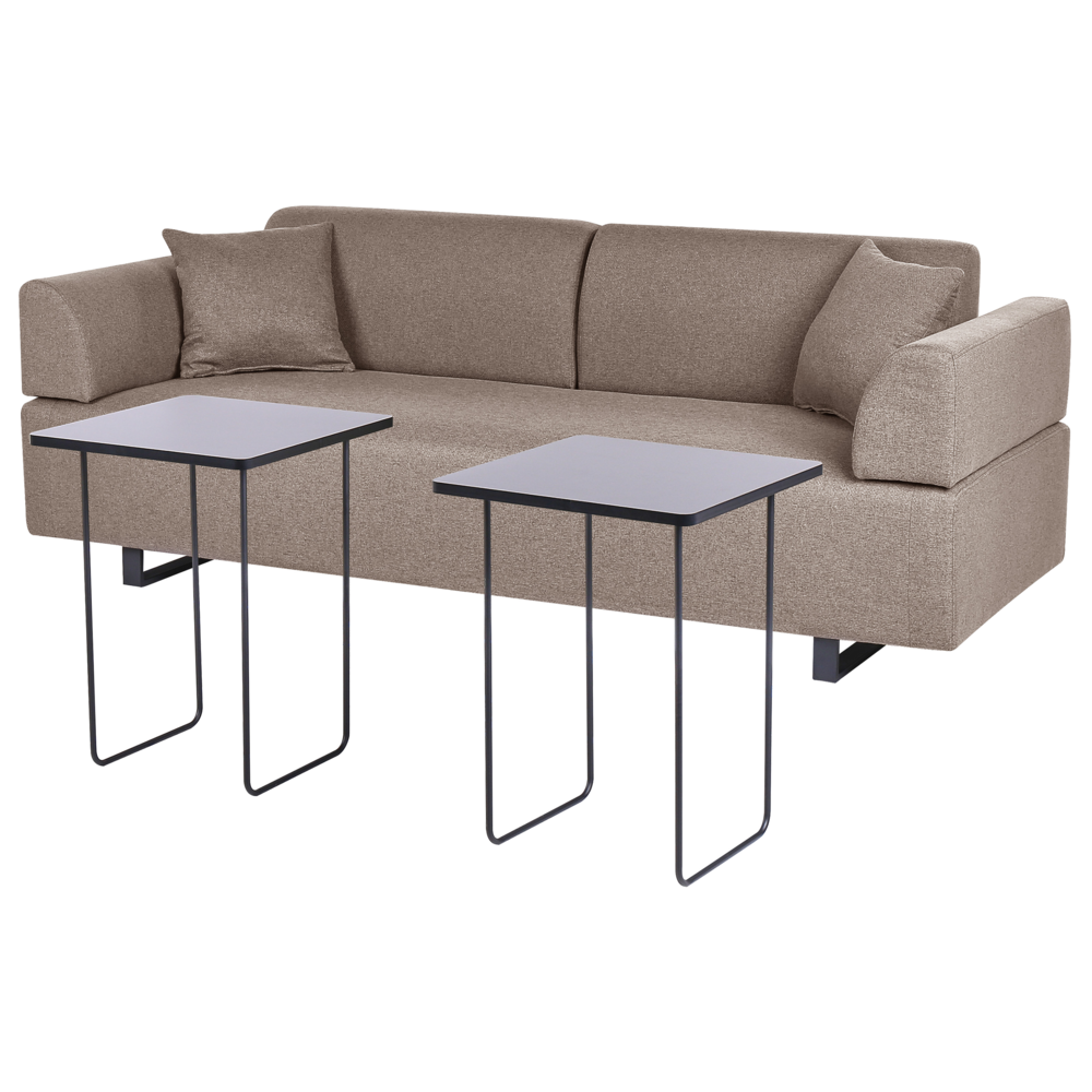 Divano con tavolini Marrone Poliestere 3 posti Braccioli e schienale rimovibili con 2 tavolini laterali