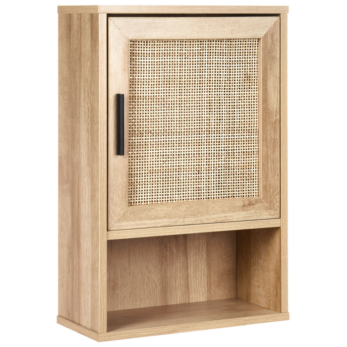 Armadietto da bagno in particelle di legno chiaro Rattan intrecciato 40 x 60 cm Boho Design