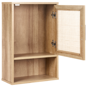 Armadietto da bagno in particelle di legno chiaro Rattan intrecciato 40 x 60 cm Boho Design