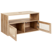 Armadietto da bagno in legno chiaro in particelle di legno Rattan frontale appeso a parete Treccia 86 x 45 cm Boho Design