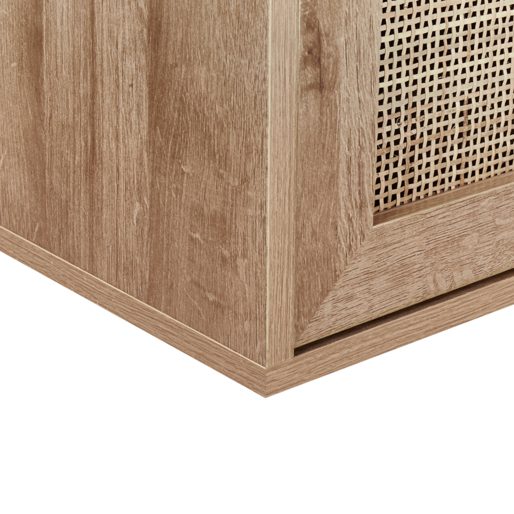 Armadietto da bagno in legno chiaro in particelle di legno Rattan frontale appeso a parete Treccia 86 x 45 cm Boho Design