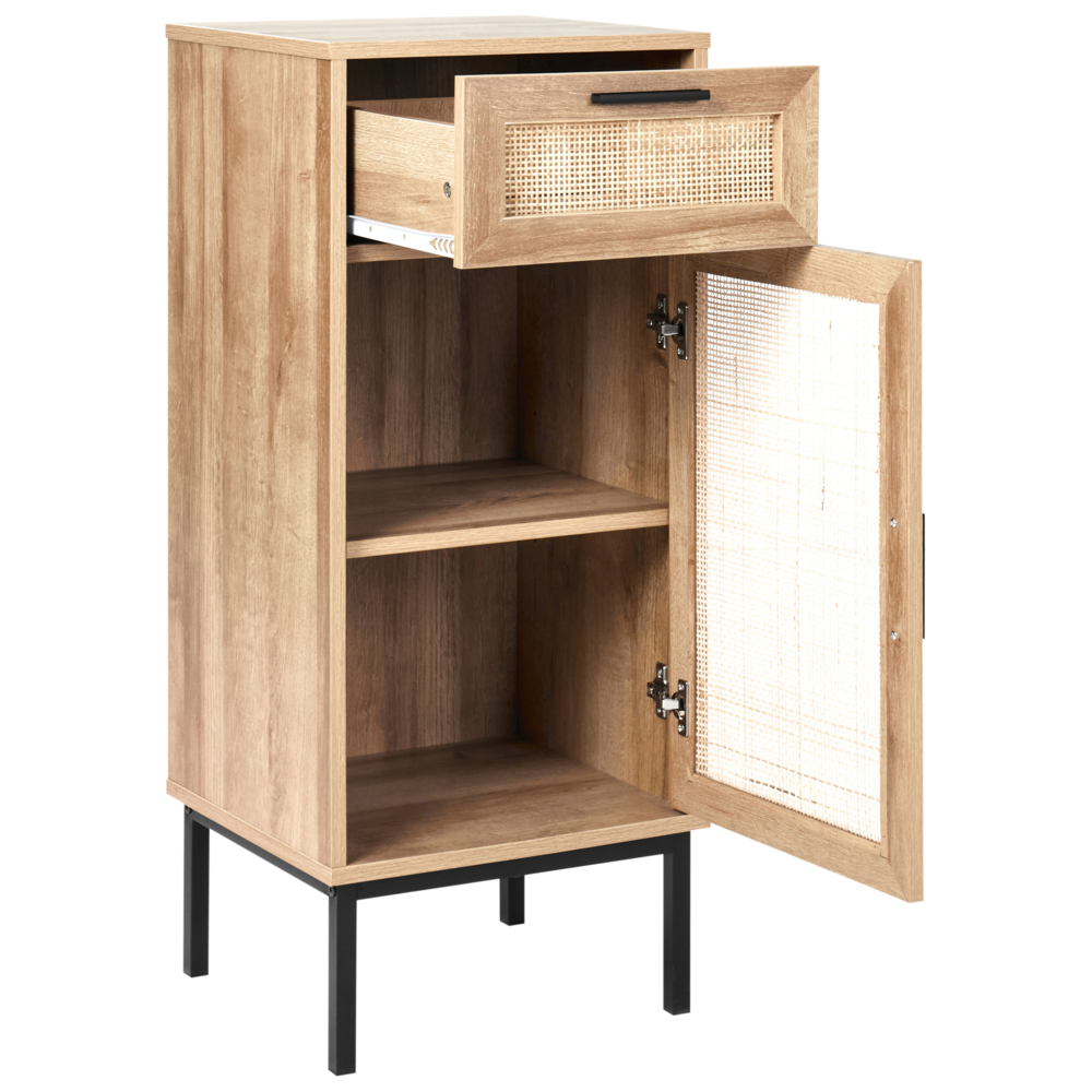 Mobiletto da bagno in particelle di legno chiaro Rattan intrecciato 40 x 92 cm Boho Design