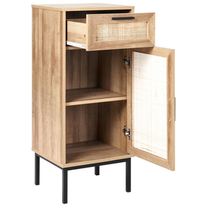 Mobiletto da bagno in particelle di legno chiaro Rattan intrecciato 40 x 92 cm Boho Design